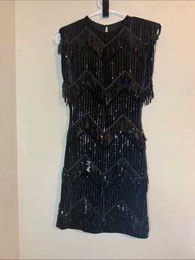 Zara Black Sequin Fringe Mini Dress